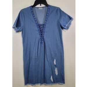 Mint Dress Womens Medium Distressed Dress Short Sleeved Casual Boho Cowgirl